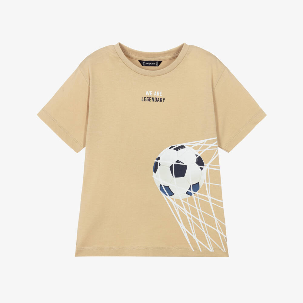 Mayoral-تيشيرت بطبعة كرة قدم قطن لون بيج للأولاد | Childrensalon