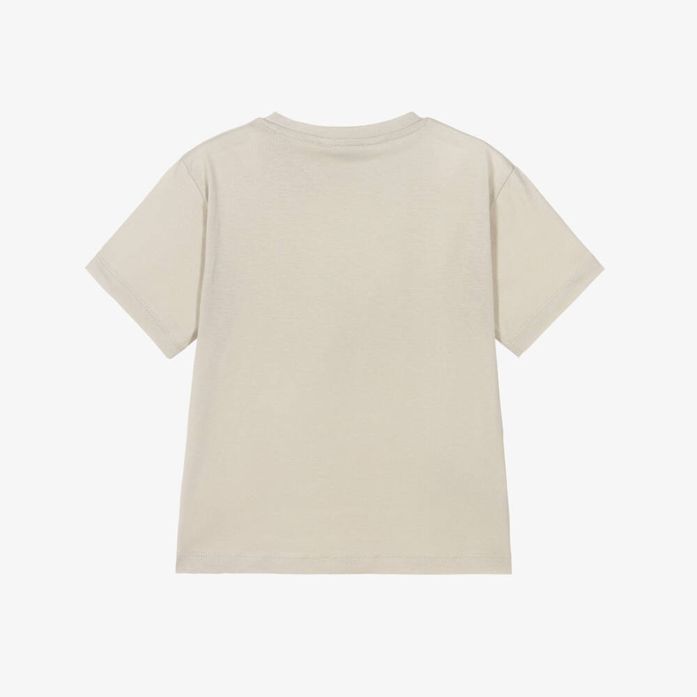 Mayoral-Футболка бежевая из хлопкового трикотажа с тональным логотипом для мальчиков | Childrensalon