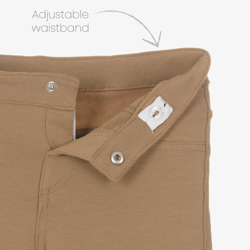 Mayoral-Boys Beige Cotton Jersey Teddy Bear Trouser Set | Childrensalon