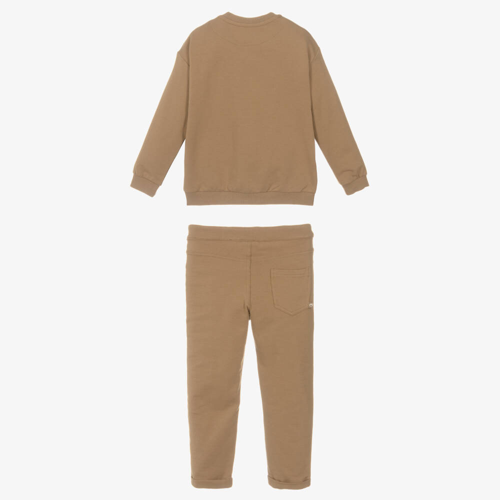 Mayoral-Boys Beige Cotton Jersey Teddy Bear Trouser Set | Childrensalon