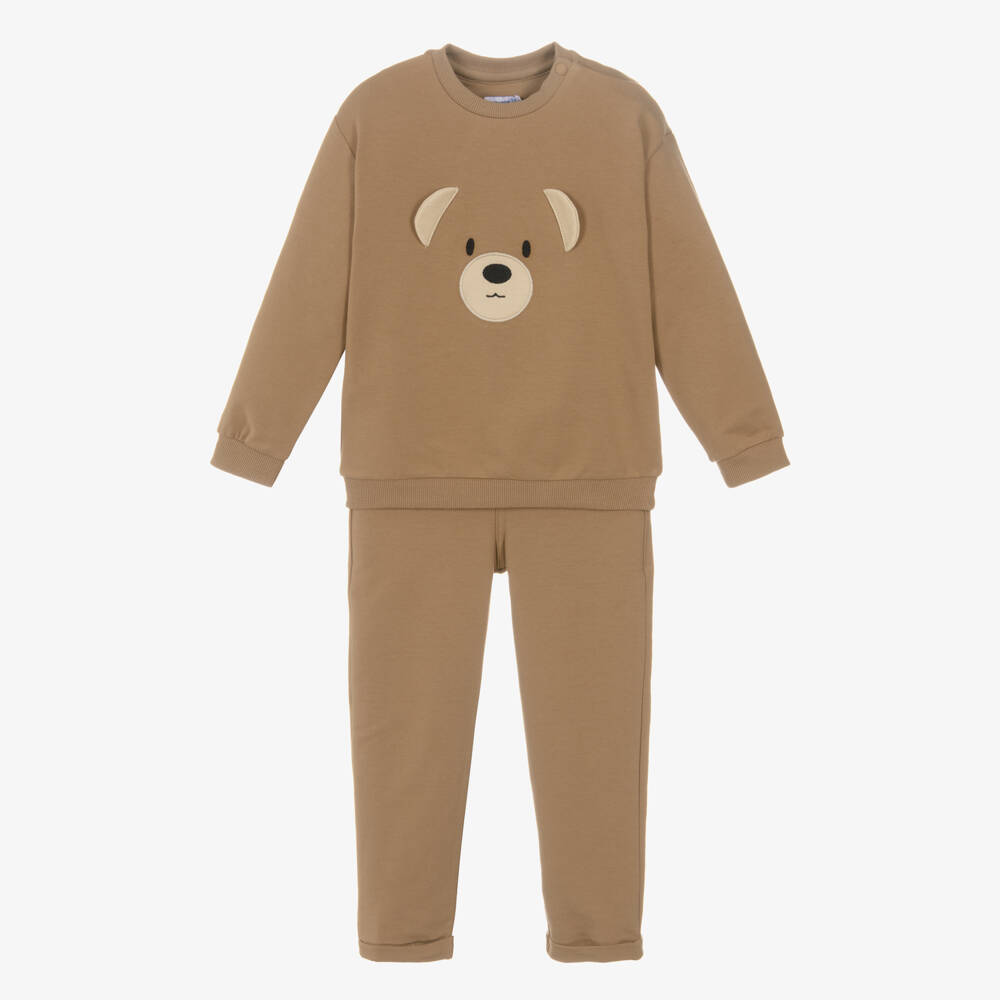Mayoral-Boys Beige Cotton Jersey Teddy Bear Trouser Set | Childrensalon