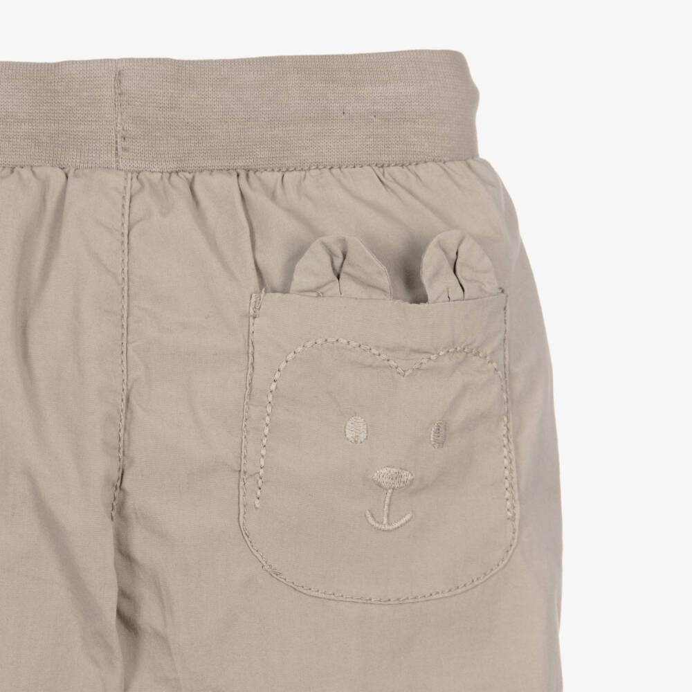 Mayoral-Boys Beige Cotton Joggers with Bear Embroidery | Childrensalon