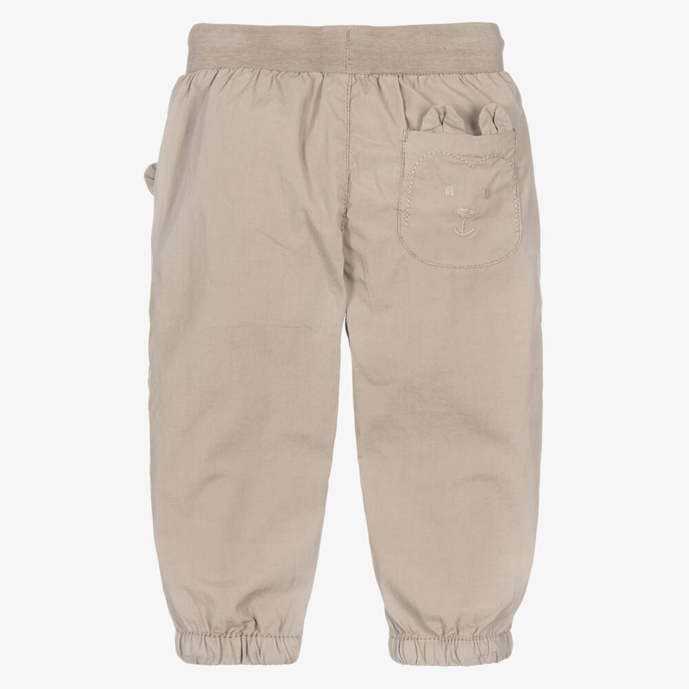 Mayoral-Boys Beige Cotton Joggers with Bear Embroidery | Childrensalon