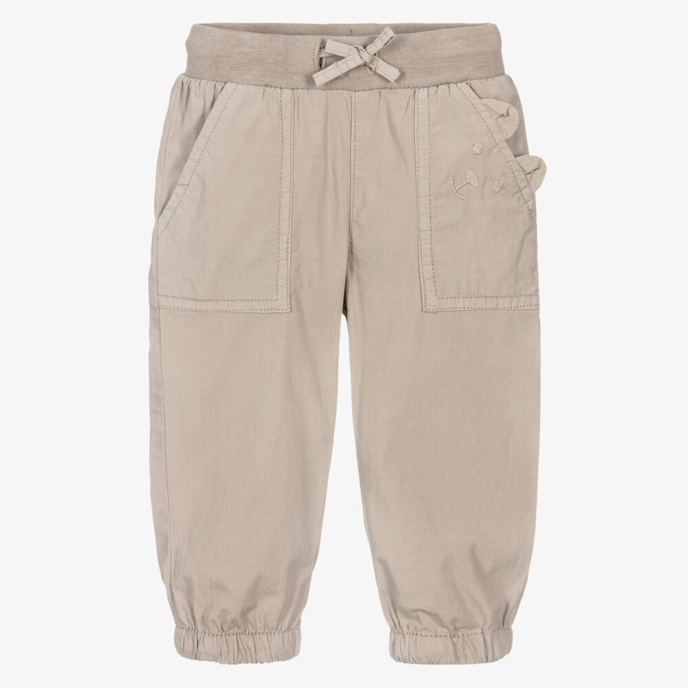 Mayoral-Boys Beige Cotton Joggers with Bear Embroidery | Childrensalon