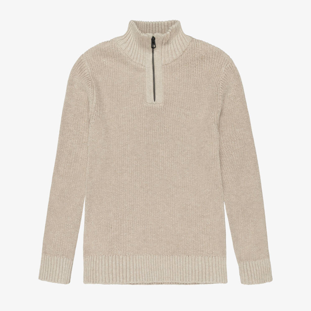 Mayoral Nukutavake-بلوفر بنصف سحاب قطن محبوك لون بيج للأولاد | Childrensalon