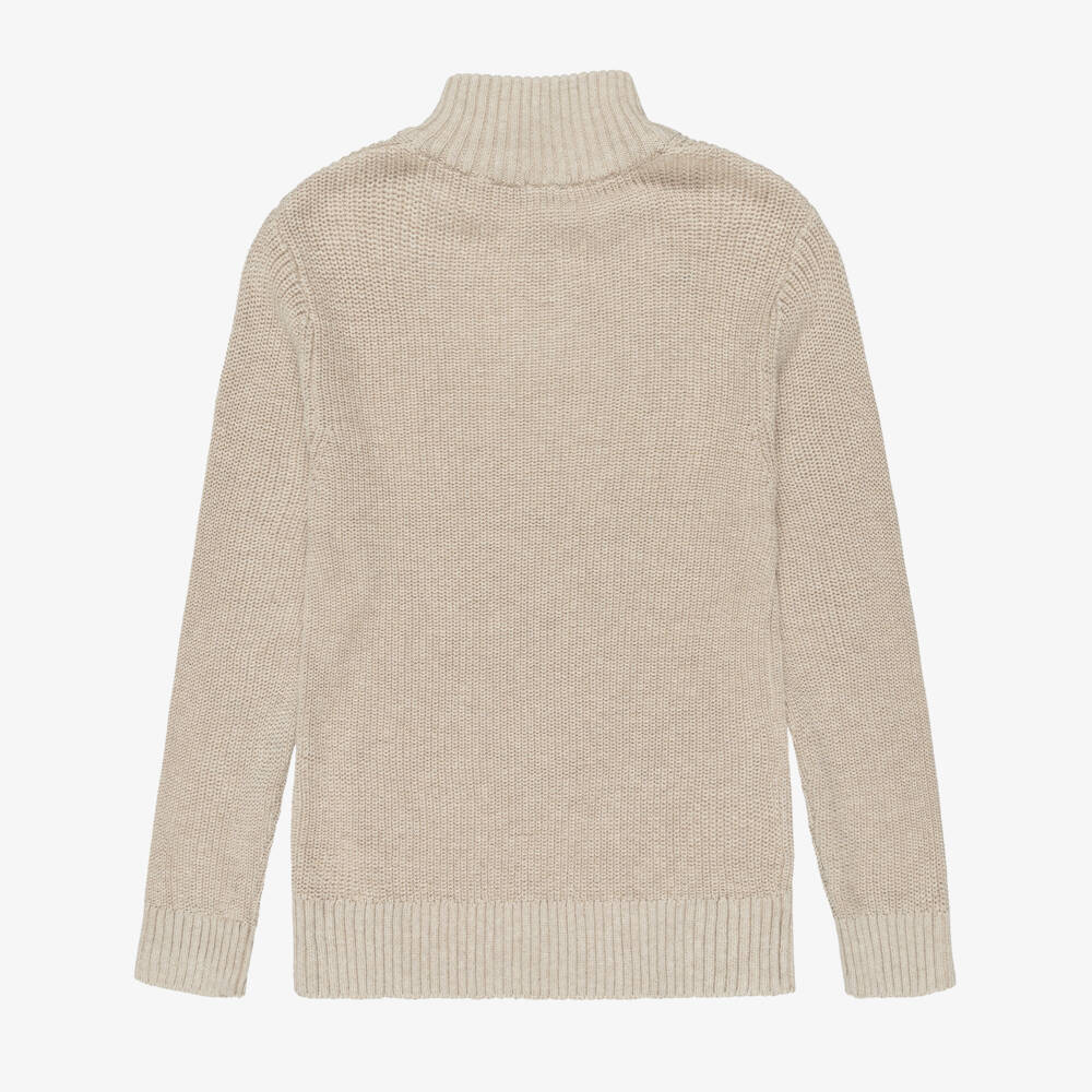 Mayoral Nukutavake-بلوفر بنصف سحاب قطن محبوك لون بيج للأولاد | Childrensalon
