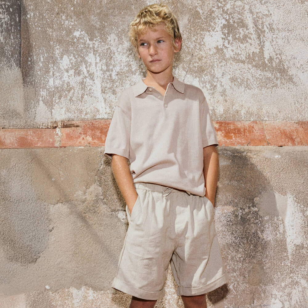 Mayoral Nukutavake-قميص بولو محبوك قطن لون بيج للأولاد | Childrensalon