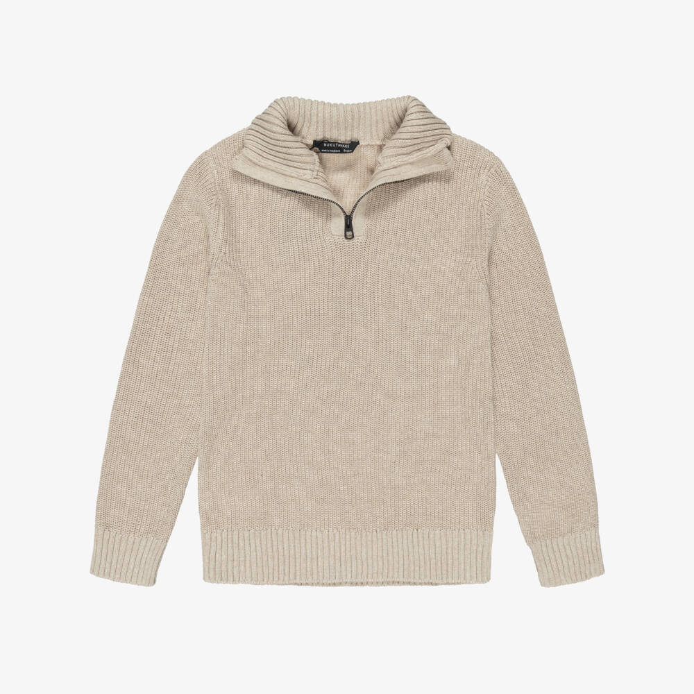 Mayoral Nukutavake-بلوفر بنصف سحاب قطن محبوك لون بيج للأولاد | Childrensalon
