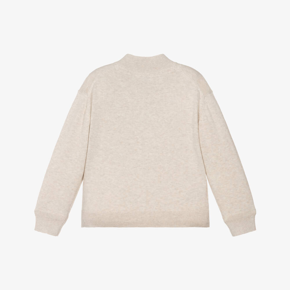 Mayoral-Boys Beige Cotton Knit Zip Up Cardigan | Childrensalon