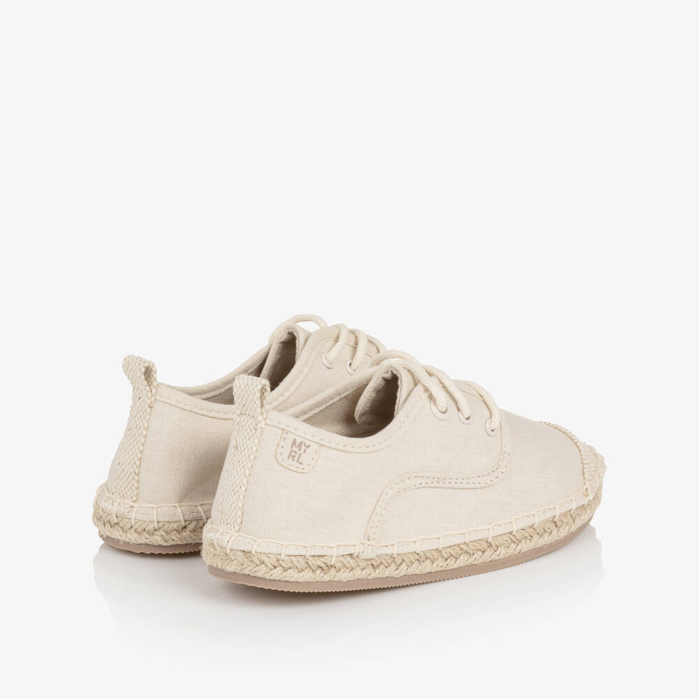 Mayoral-Boys Beige Cotton Lace Up Espadrilles | Childrensalon