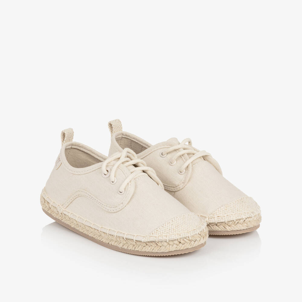 Mayoral-Boys Beige Cotton Lace Up Espadrilles | Childrensalon