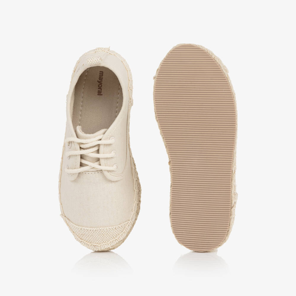 Mayoral-Boys Beige Cotton Lace Up Espadrilles | Childrensalon