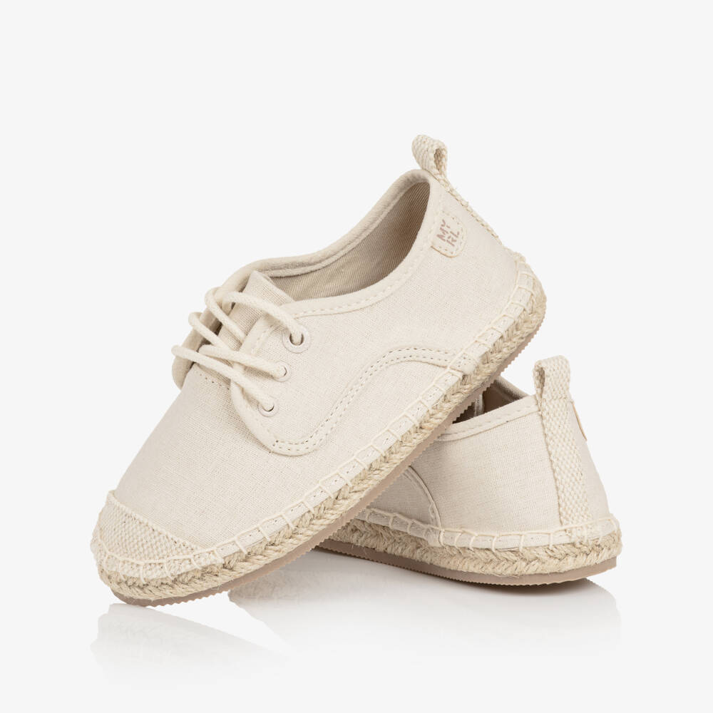 Mayoral-Boys Beige Cotton Lace Up Espadrilles | Childrensalon