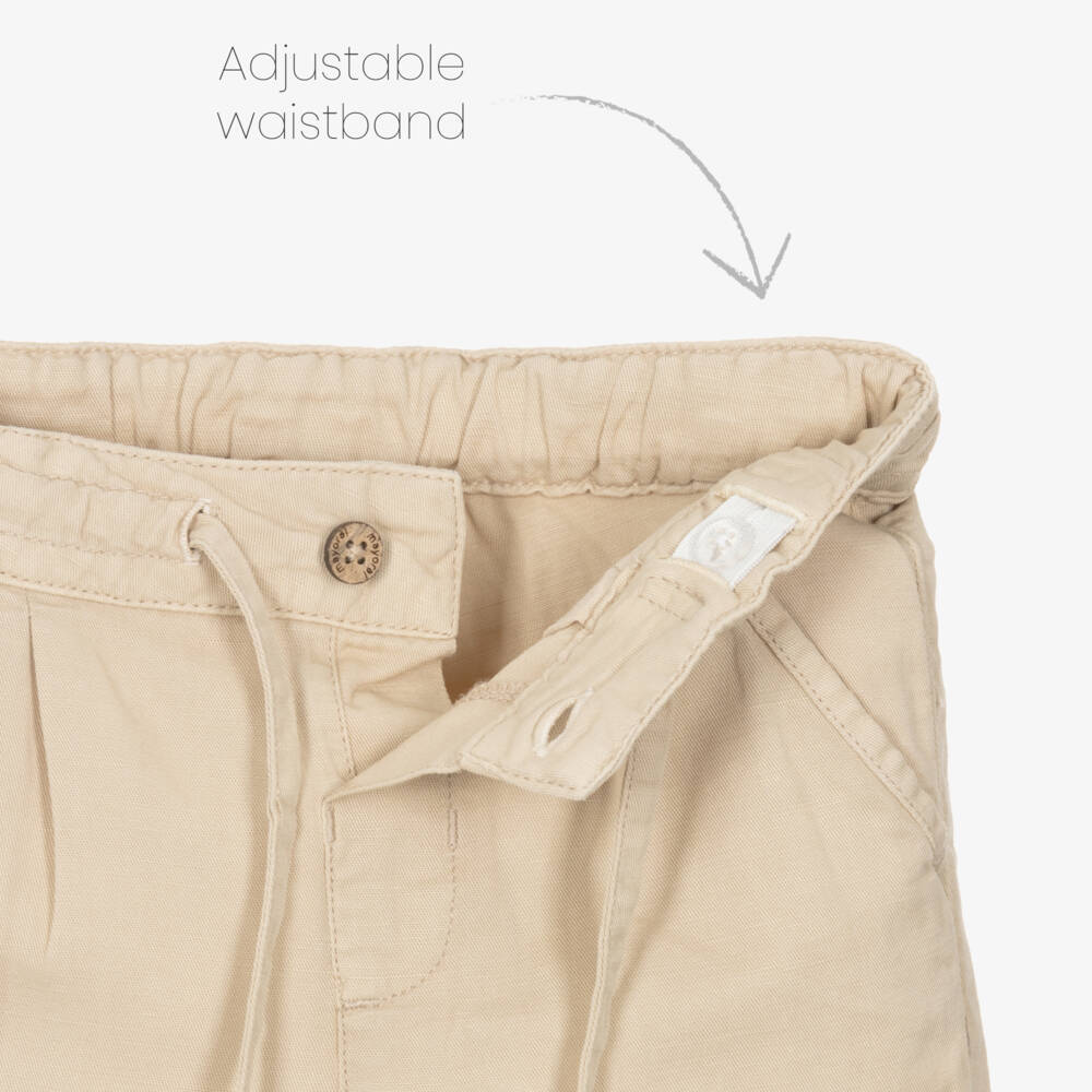 Mayoral-Boys Beige Cotton & Linen Drawstring Trousers | Childrensalon