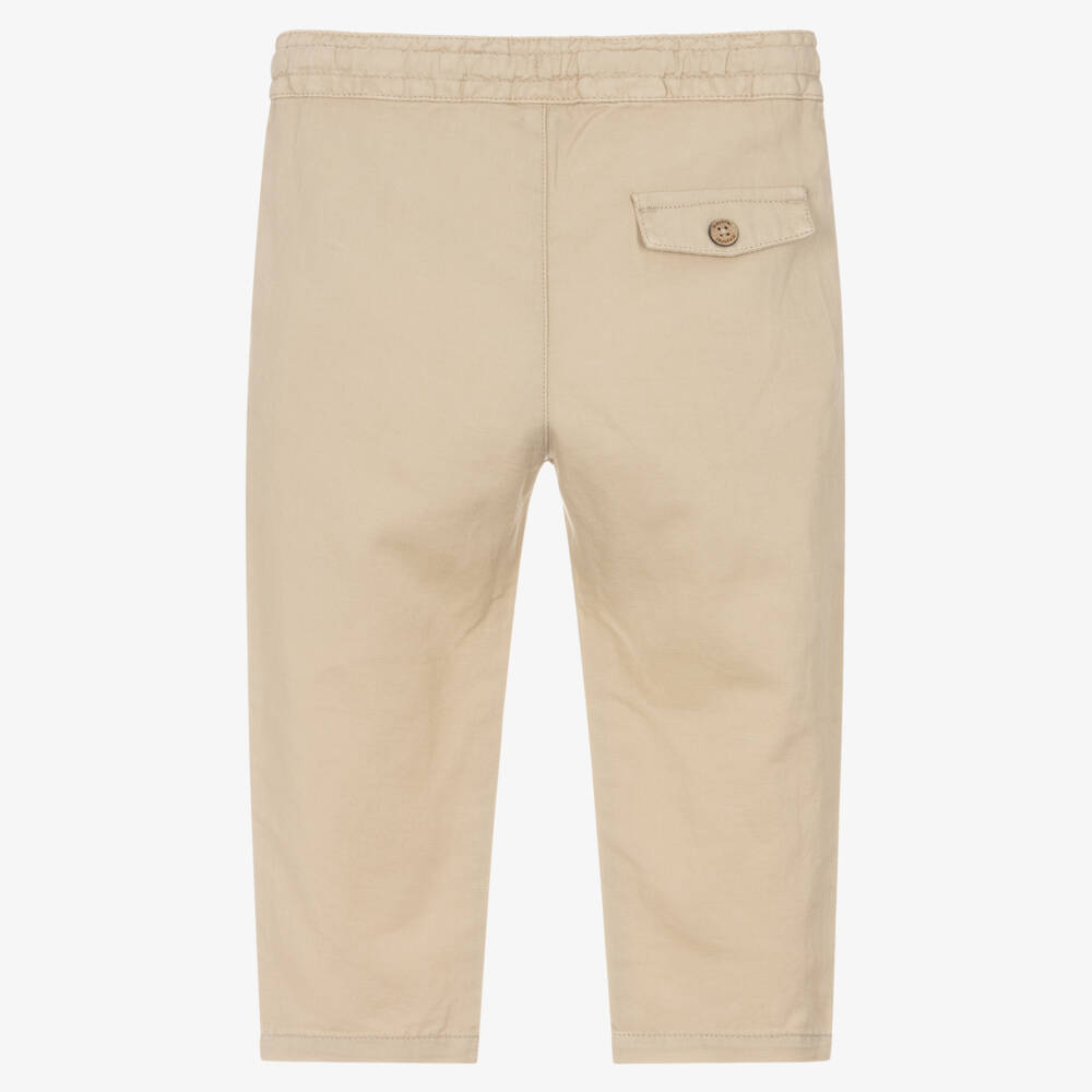 Mayoral-Boys Beige Cotton & Linen Drawstring Trousers | Childrensalon