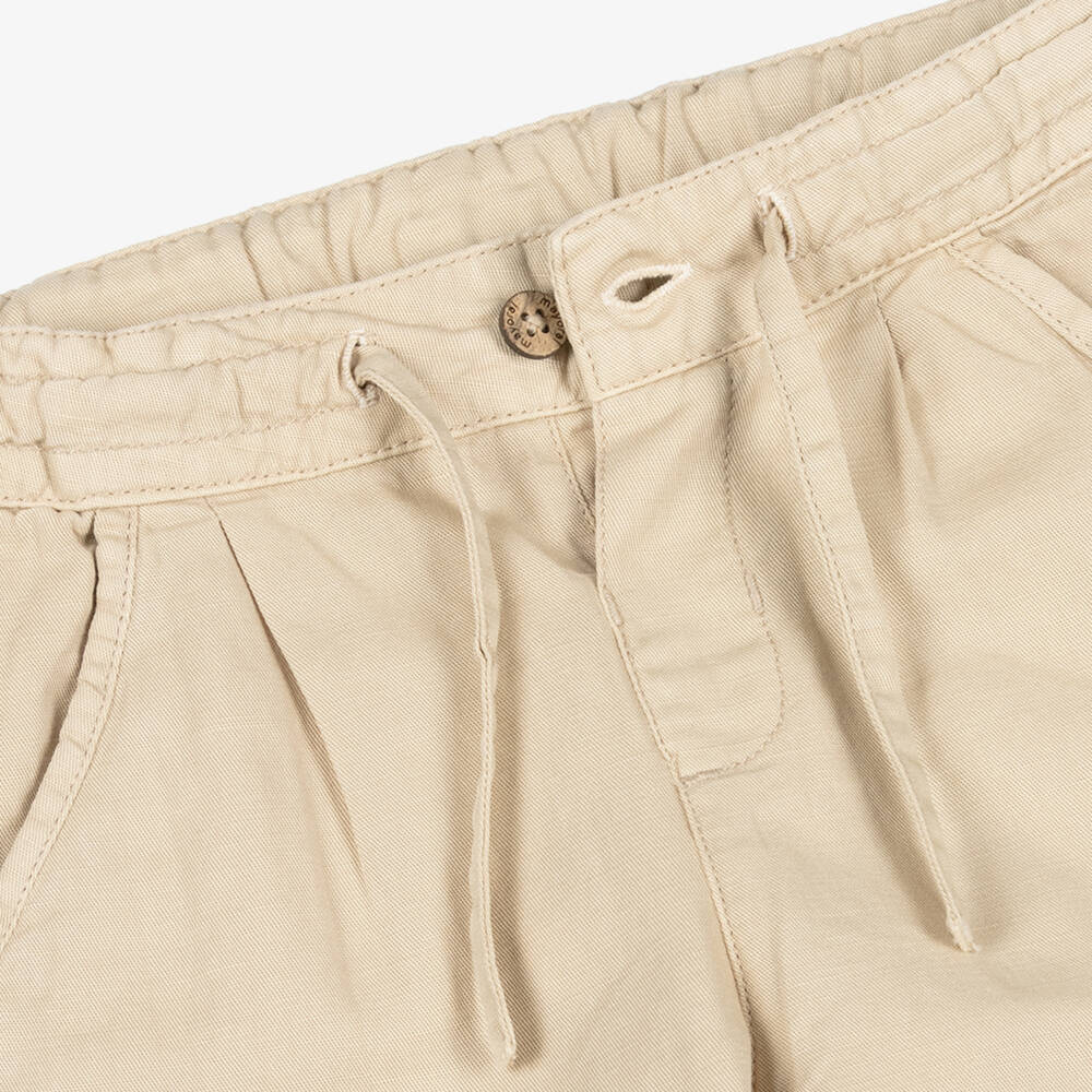 Mayoral-Boys Beige Cotton & Linen Drawstring Trousers | Childrensalon