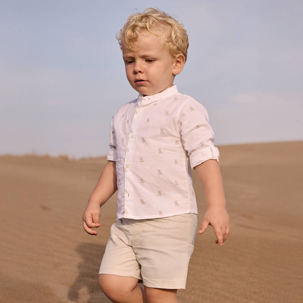 Mayoral-Boys Beige Cotton & Linen Shorts | Childrensalon
