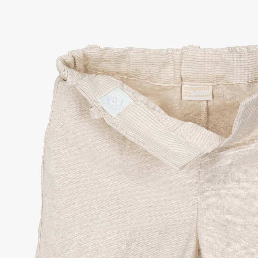 Mayoral-Boys Beige Cotton & Linen Trousers | Childrensalon