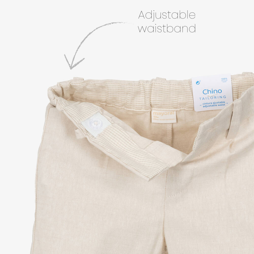 Mayoral-Бежевые брюки из хлопка и льна для мальчиков | Childrensalon
