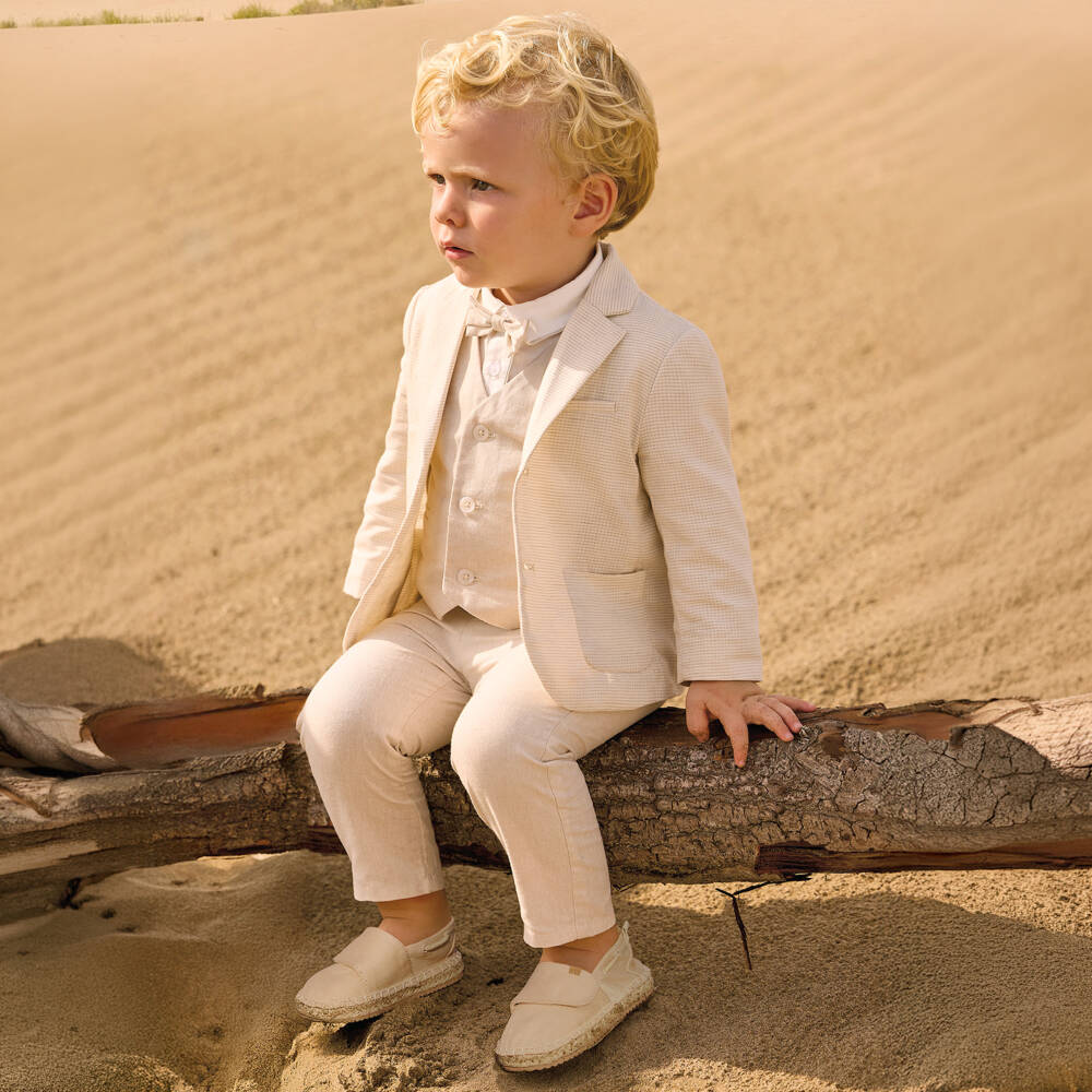 Mayoral-Boys Beige Cotton & Linen Trousers | Childrensalon
