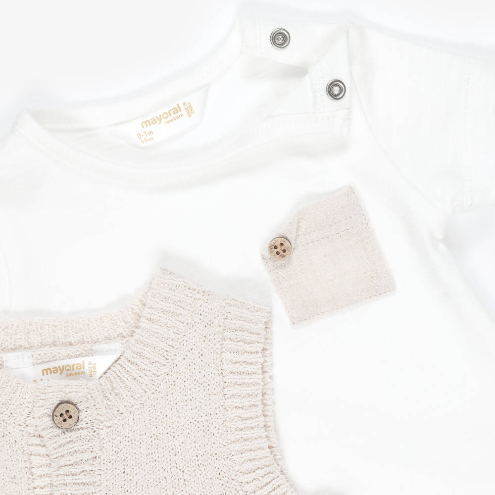 Mayoral Для новорожденных-Boys Beige Cotton Muslin & Knit Shorts Set | Childrensalon