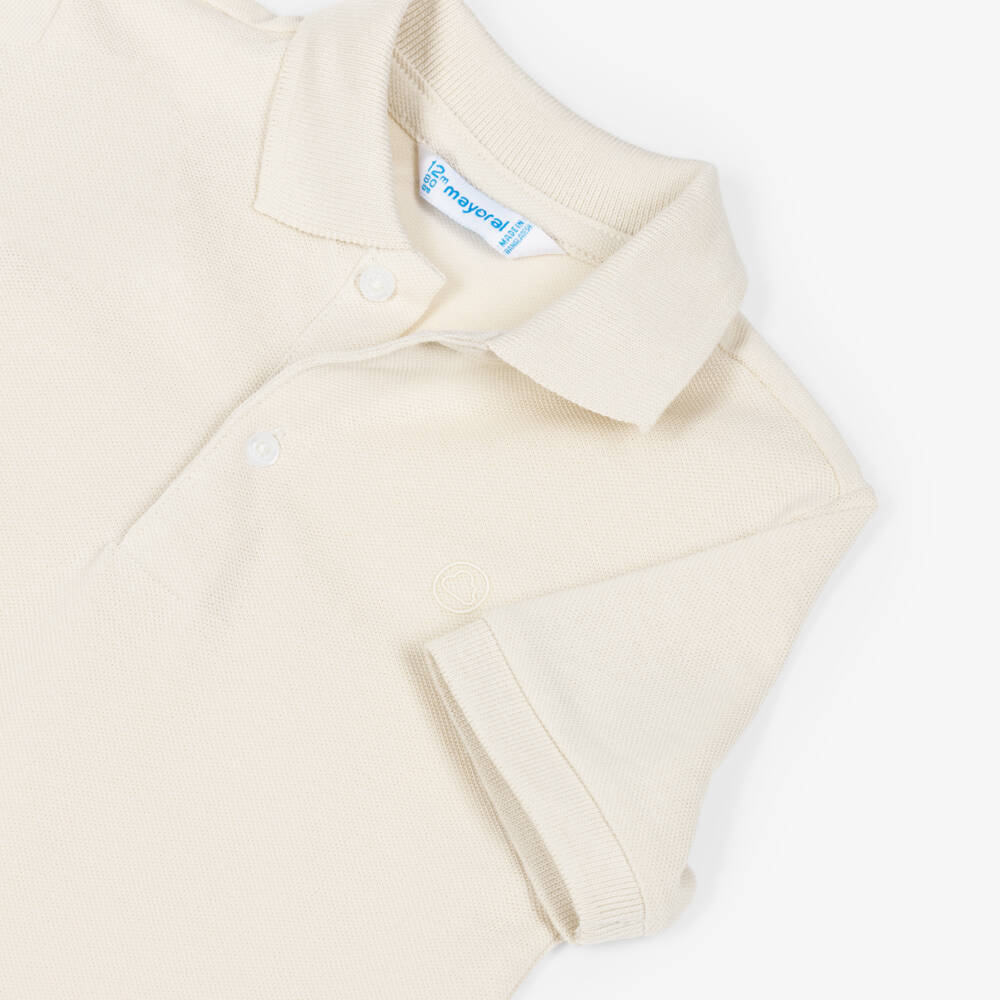 Mayoral-Boys Beige Cotton Pique Polo Shirt | Childrensalon