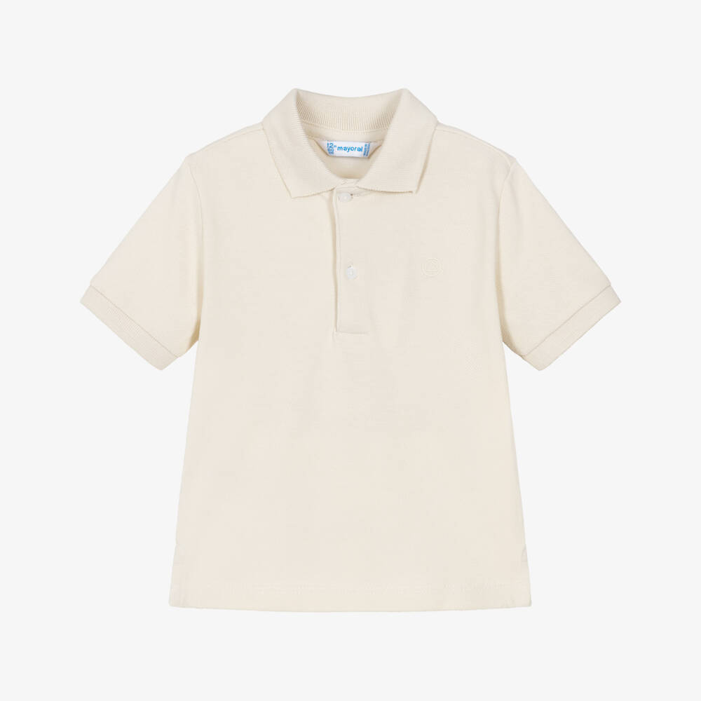 Mayoral-Boys Beige Cotton Pique Polo Shirt | Childrensalon