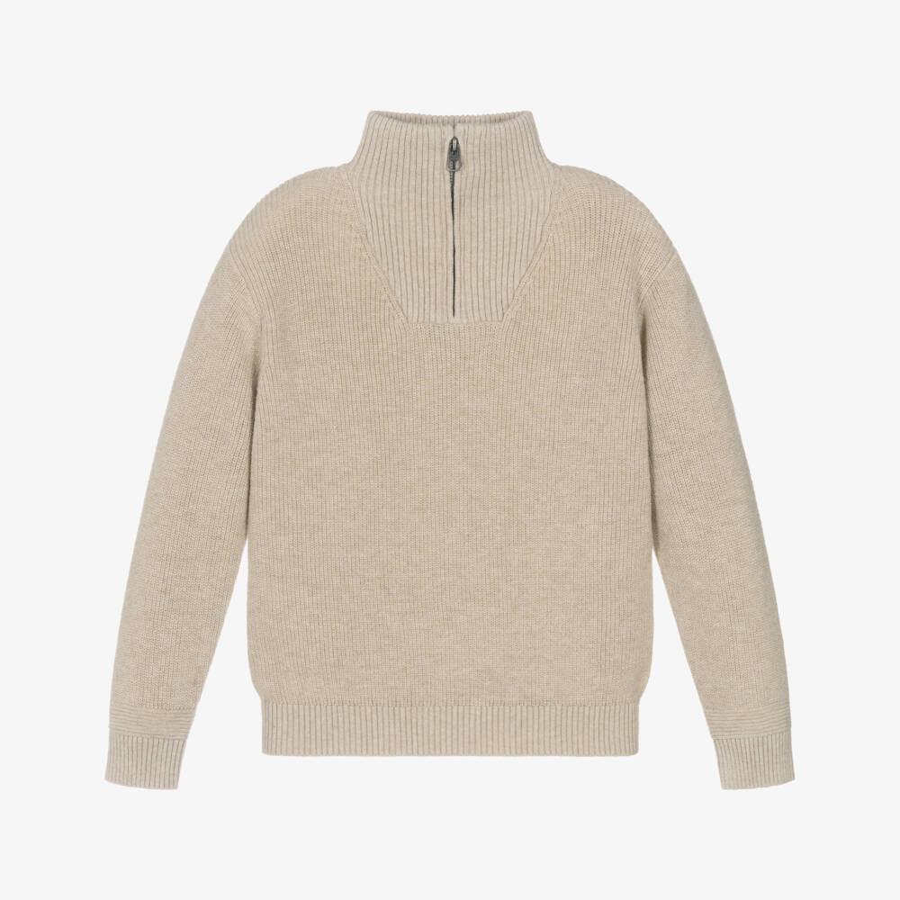 Mayoral-Boys Beige Cotton Quarter-Zip Sweater | Childrensalon