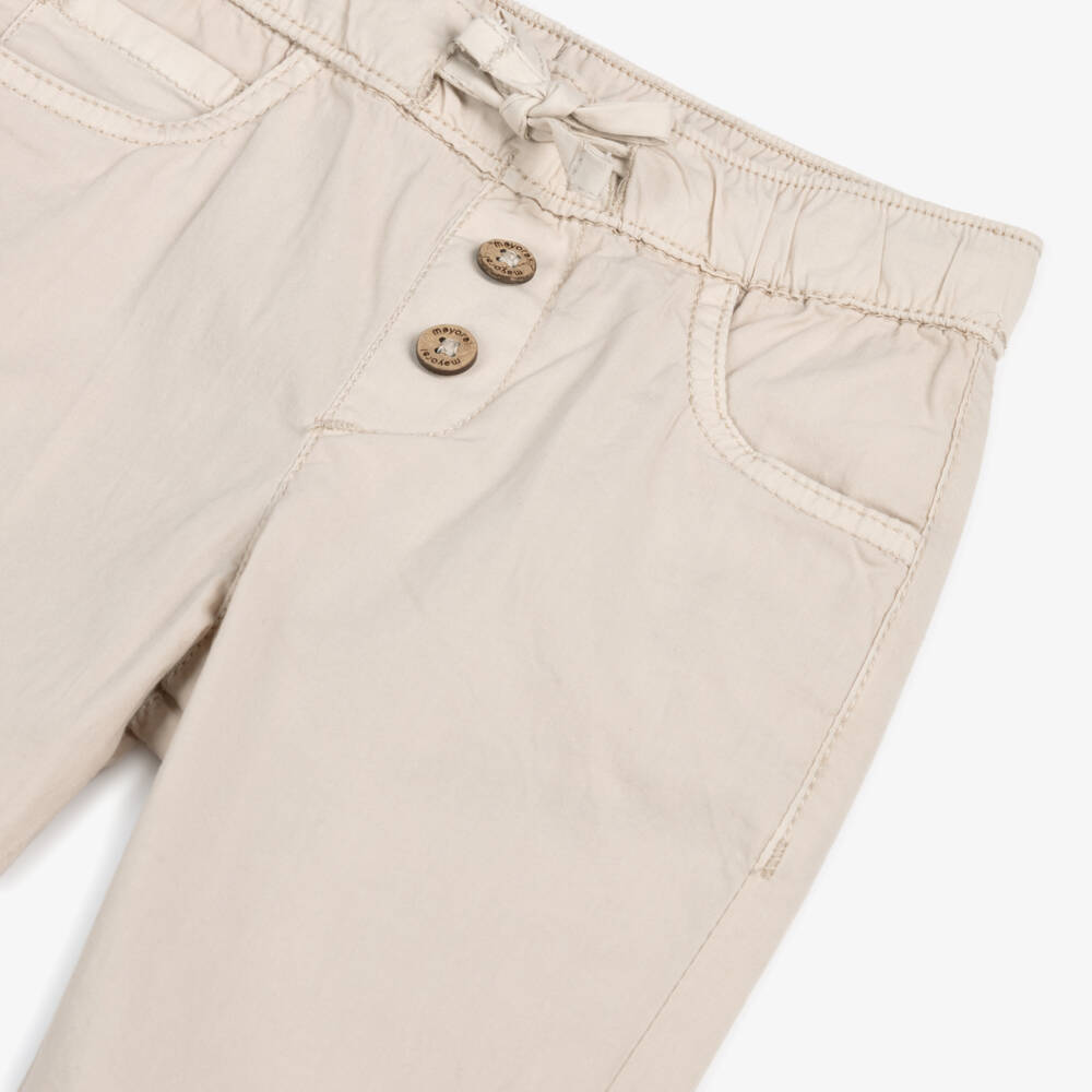 Mayoral-Boys Beige Cotton Regular Fit Trousers | Childrensalon