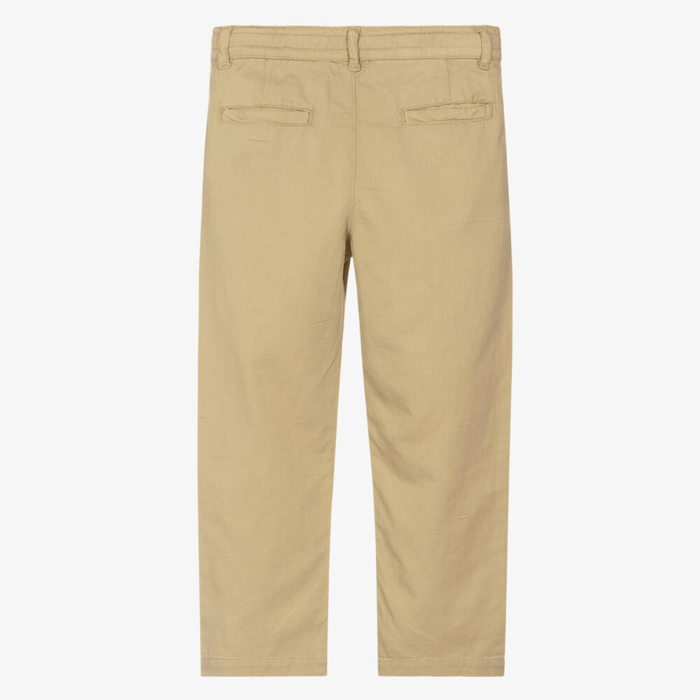 Mayoral-Boys Beige Cotton Relaxed Drawstring Chino Trousers | Childrensalon