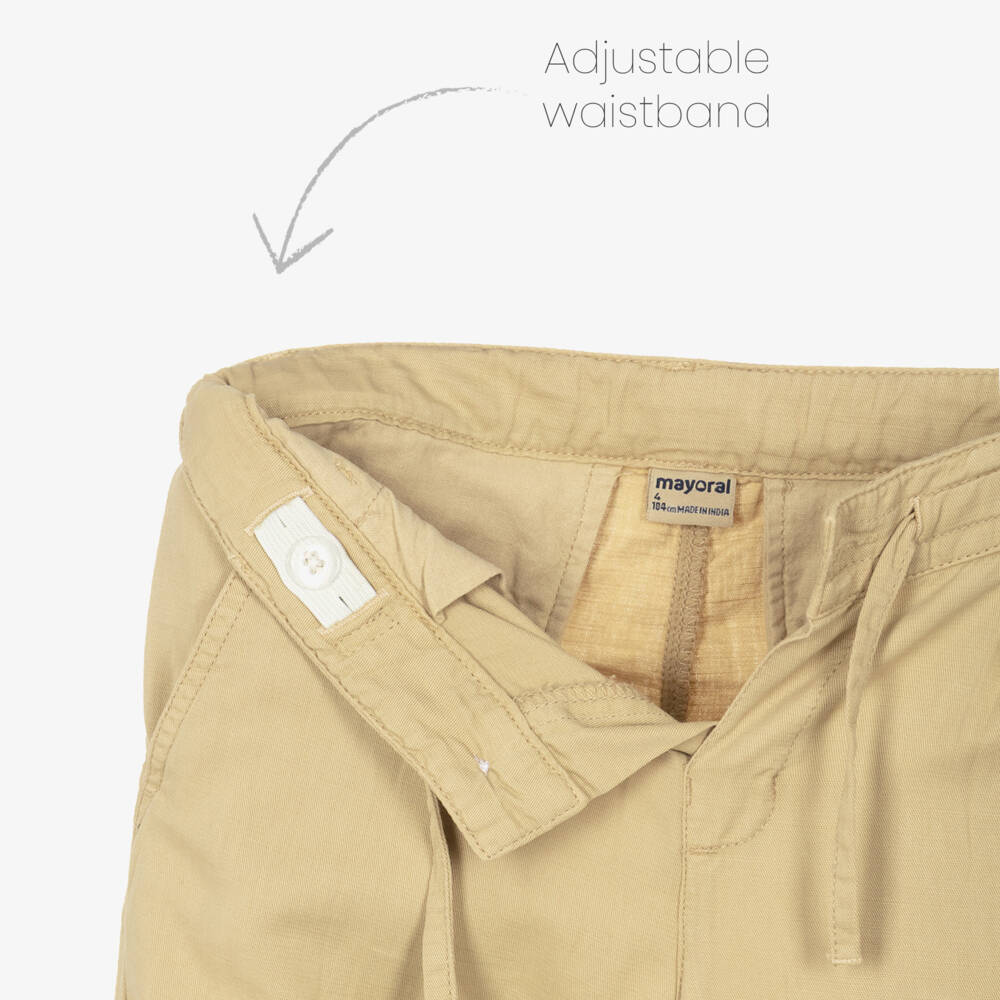 Mayoral-Boys Beige Cotton Relaxed Drawstring Chino Trousers | Childrensalon