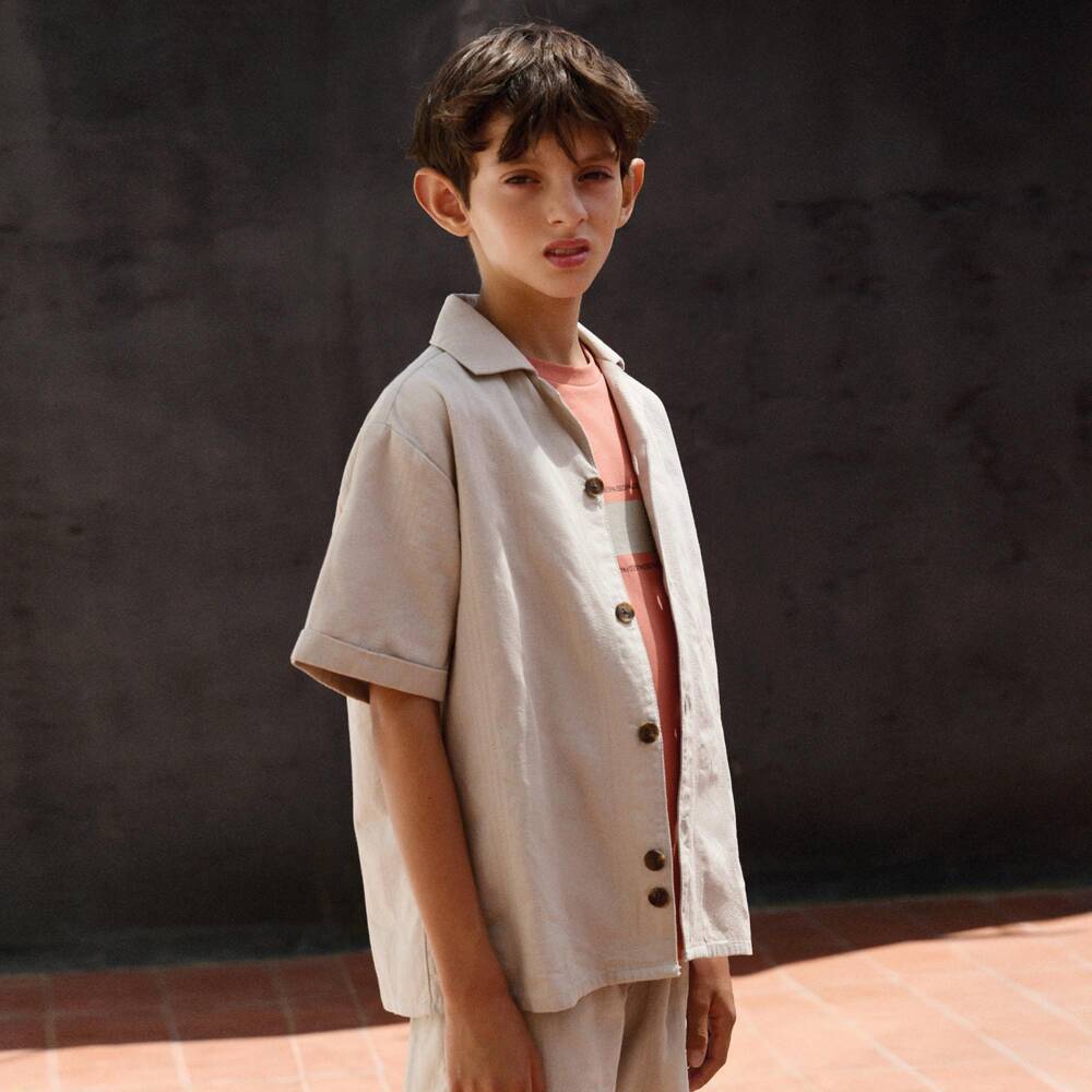 Mayoral Nukutavake-قميص قطن لون بيج للأولاد | Childrensalon