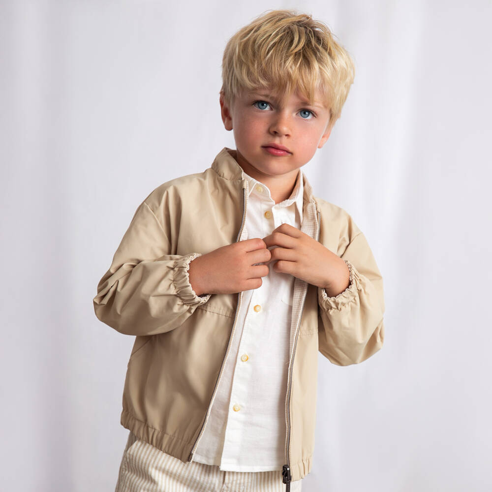 Mayoral-Boys Beige Cotton Reversible Jacket | Childrensalon