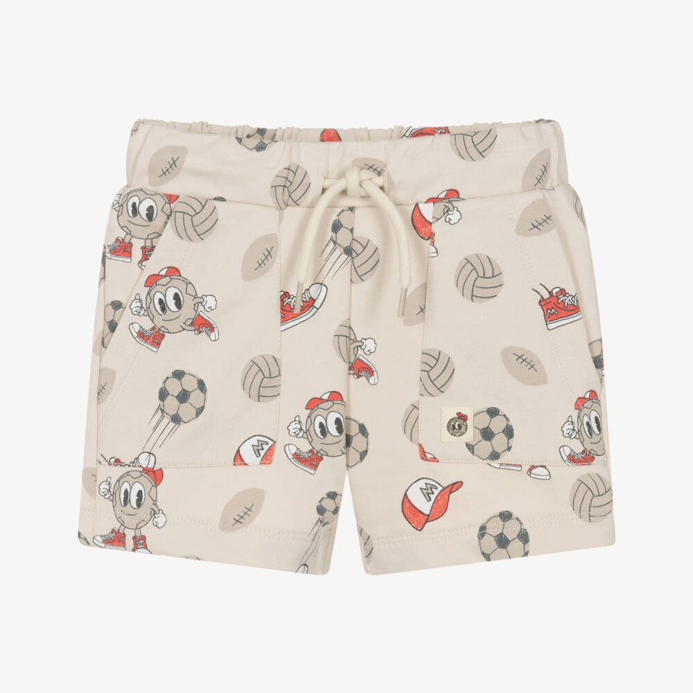 Mayoral-Boys Beige Cotton Shorts with Sporty Graphics | Childrensalon