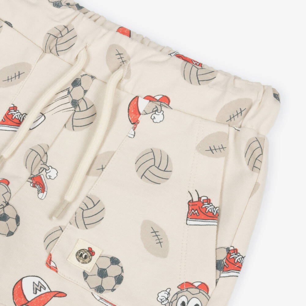 Mayoral-Boys Beige Cotton Shorts with Sporty Graphics | Childrensalon
