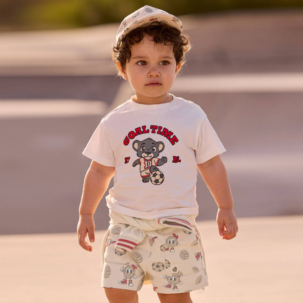 Mayoral-Boys Beige Cotton Shorts with Sporty Graphics | Childrensalon