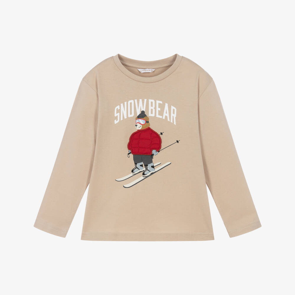 Mayoral-Boys Beige Cotton Snow Bear Top | Childrensalon