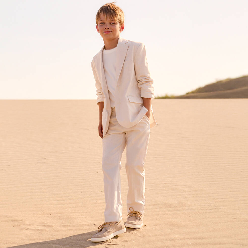 Mayoral Nukutavake-Boys Beige Cotton Trousers | Childrensalon