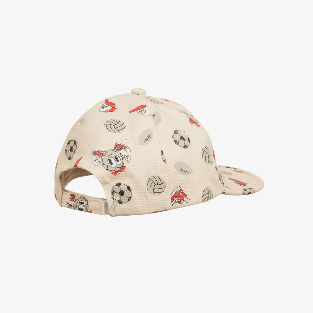 Mayoral-Boys Beige Cotton Twill Cap with Sporty Graphics | Childrensalon