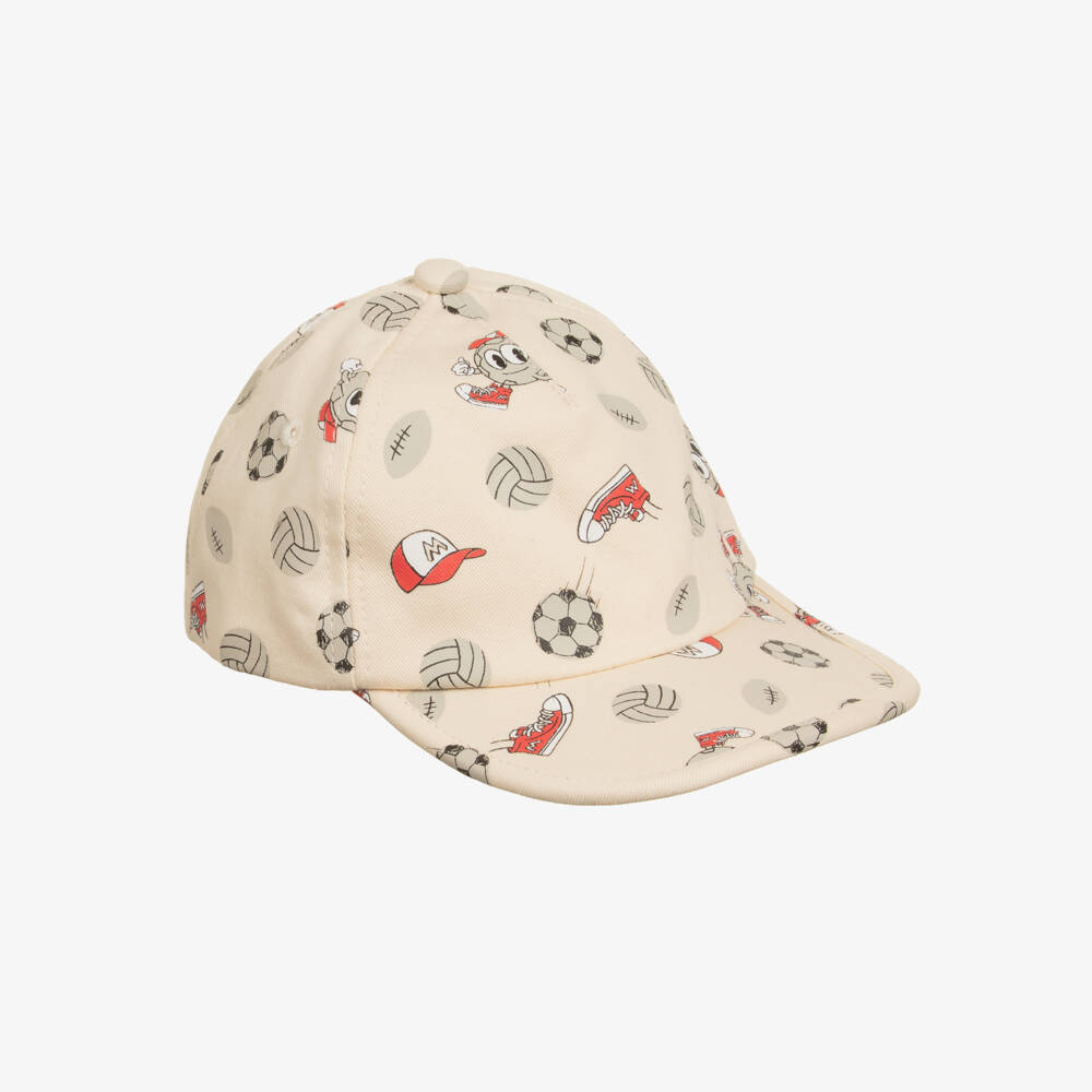 Mayoral-Boys Beige Cotton Twill Cap with Sporty Graphics | Childrensalon