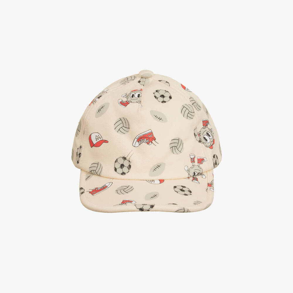 Mayoral-Boys Beige Cotton Twill Cap with Sporty Graphics | Childrensalon