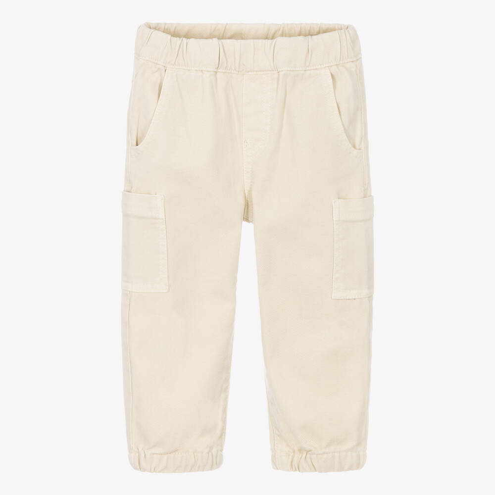 Mayoral-Boys Beige Cotton Twill Cargo Joggers | Childrensalon