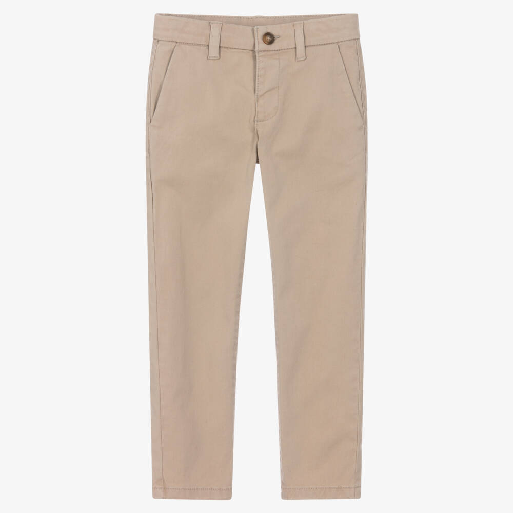 Mayoral-Boys Beige Cotton Twill Chino Trousers | Childrensalon