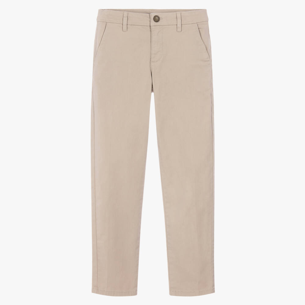 Mayoral Nukutavake-Boys Beige Cotton Twill Chinos | Childrensalon