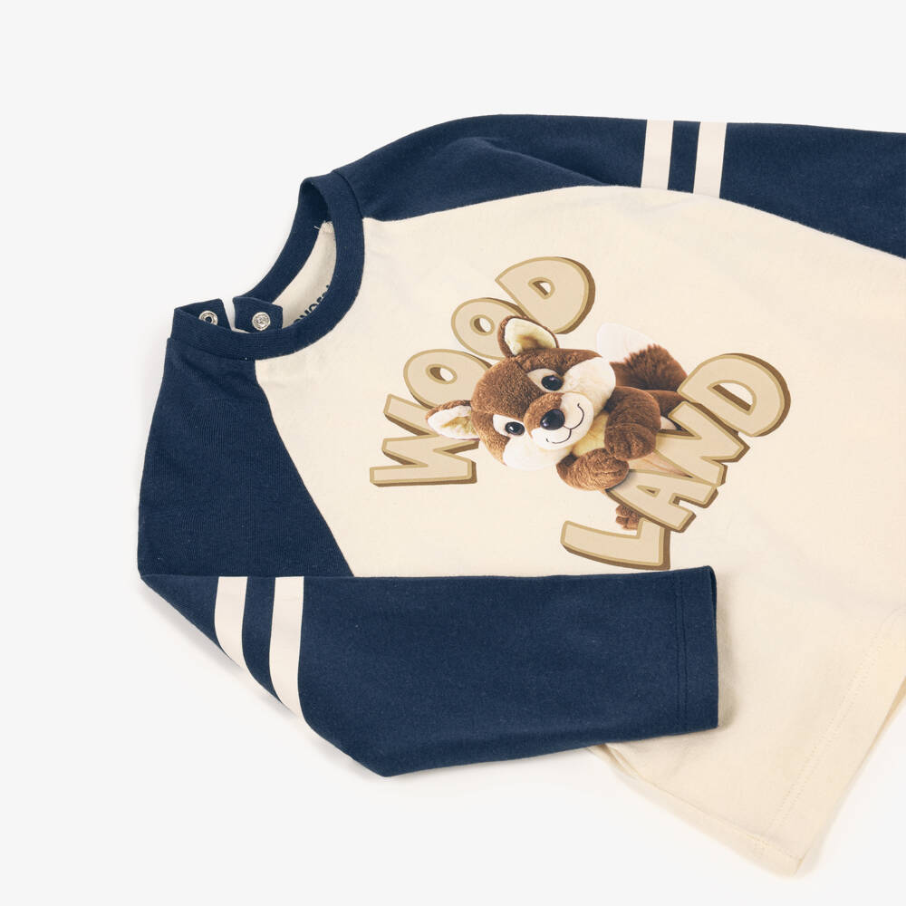 Mayoral-Boys Beige Cotton Woodland Animals Top | Childrensalon