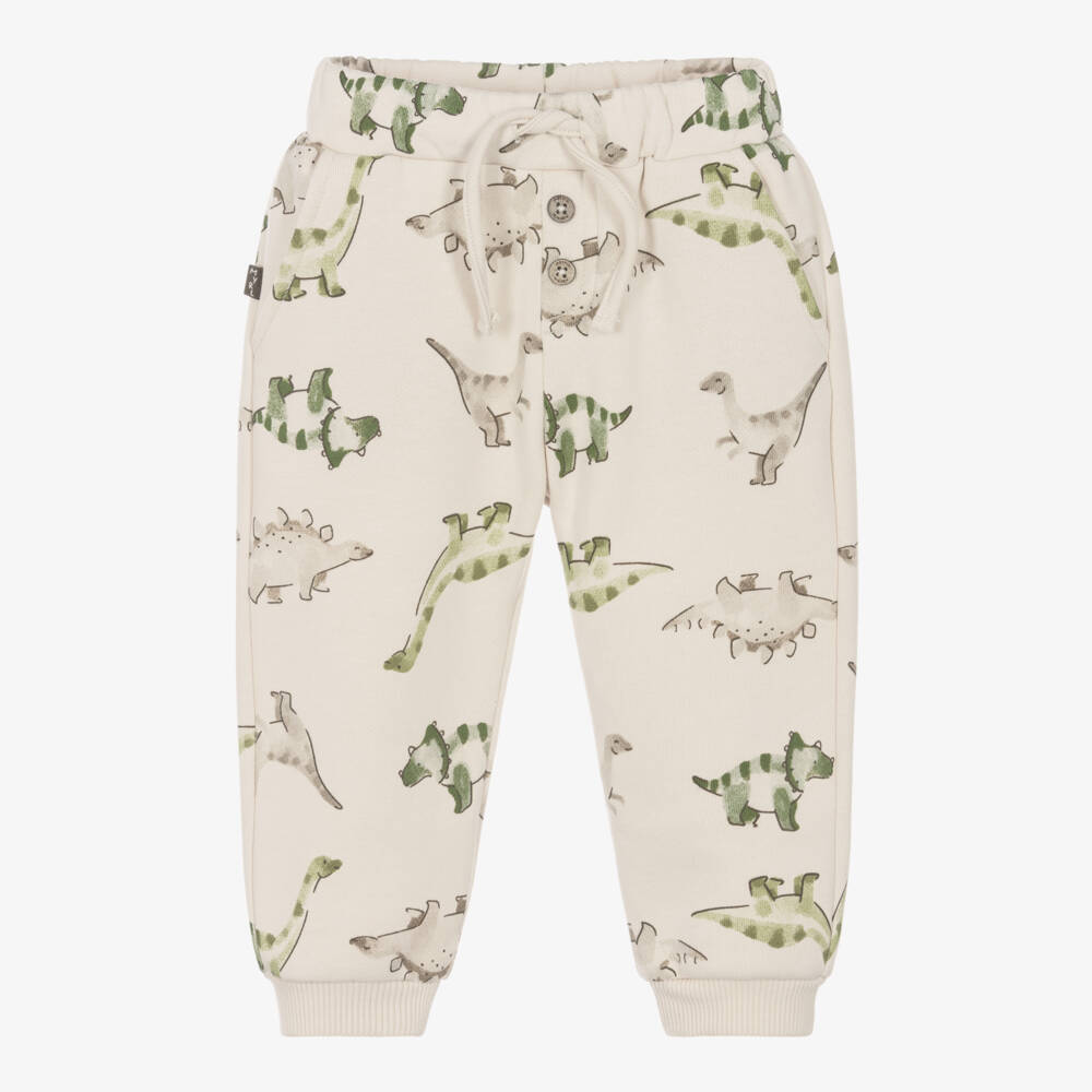 Mayoral-Boys Beige Dino Pattern Jersey Joggers | Childrensalon