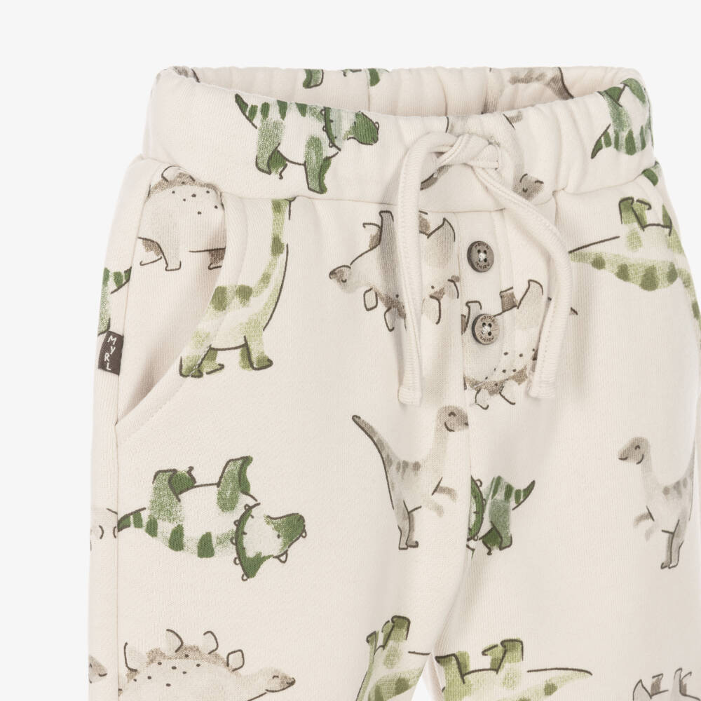 Mayoral-Boys Beige Dino Pattern Jersey Joggers | Childrensalon