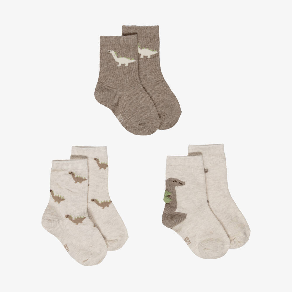Mayoral-Boys Beige Dino Socks (3 Pack) | Childrensalon