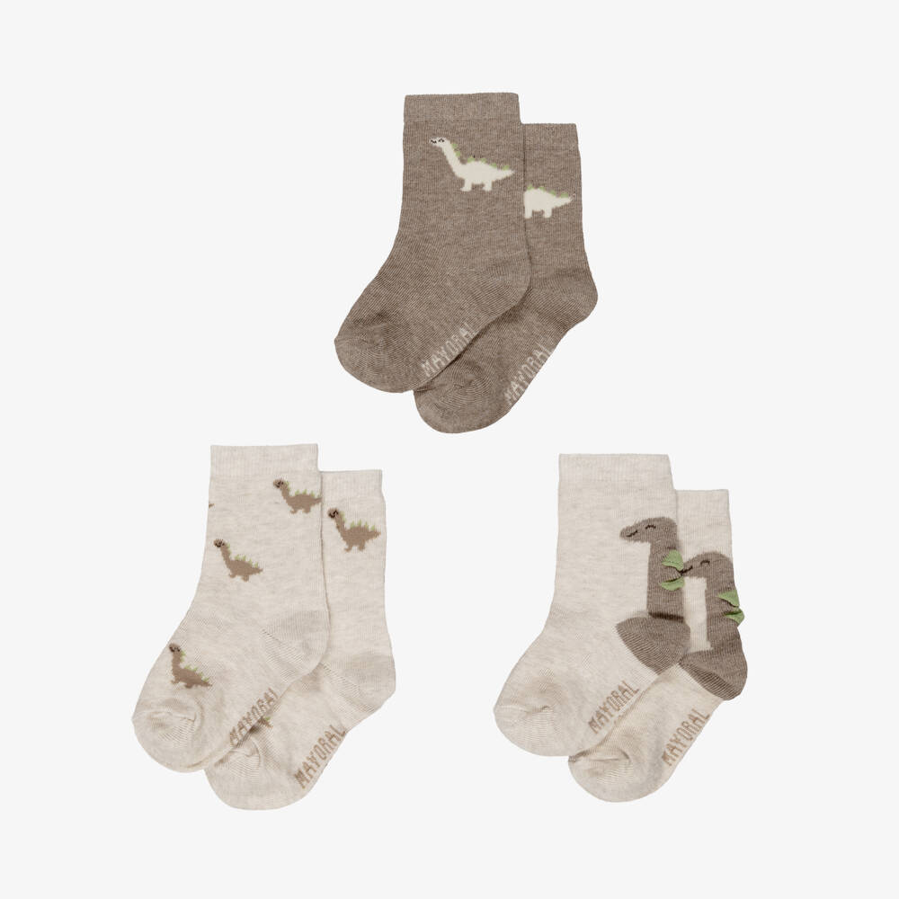 Mayoral-Boys Beige Dino Socks (3 Pack) | Childrensalon