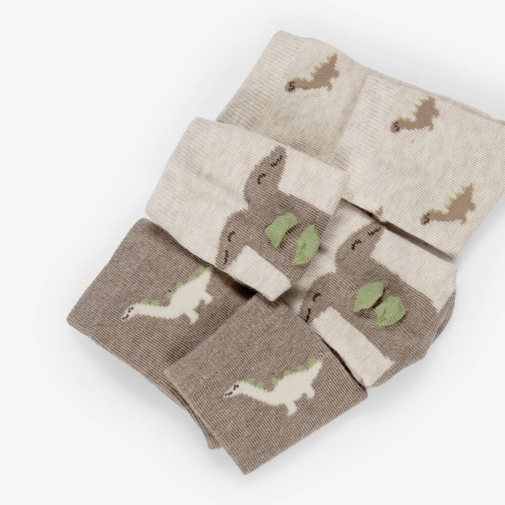 Mayoral-Boys Beige Dino Socks (3 Pack) | Childrensalon